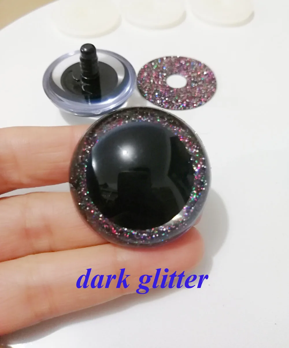 10pcs--N16--26mm/28mm/30mm/40mm/50mm big size round clear toy safety glitter eyes + glitter fabric + hard washers 4