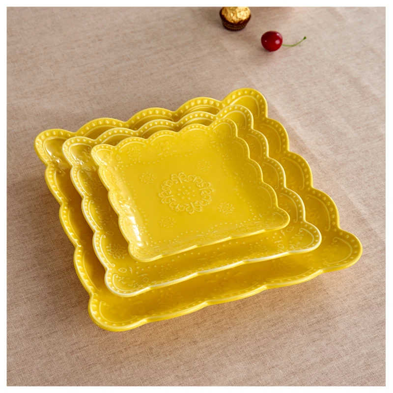 

Concise Emboss Porcelain Plates Cake Dishes Dinner Plate Pastry Fruit Dish Steak Ceramic Tray Tableware Dinnerware Dropshipping