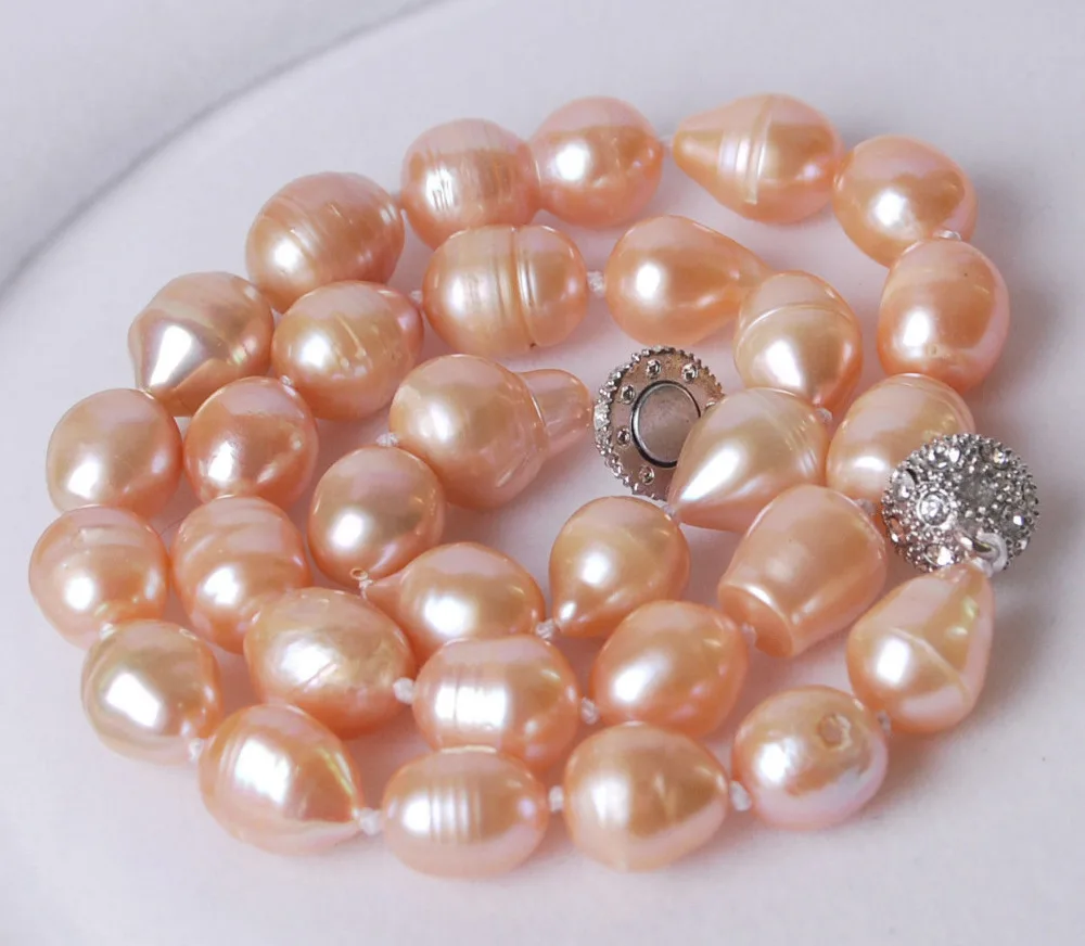 

Free shipping hot sale Women Bridal Wedding Jewelry >>Big 11-13MM Genuine Rice Pink akoya AAA+ pearl necklace Magnet Clasp 18