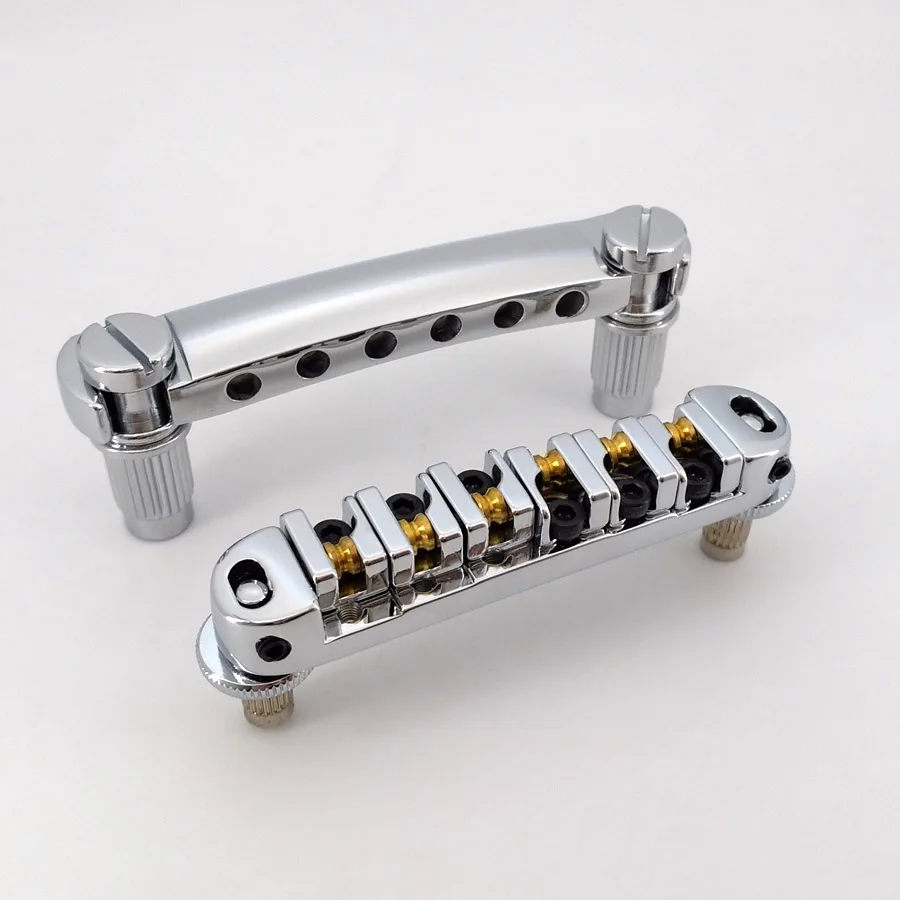 

Tune-O-Matic Guitar Bridge Locking studs Chrome Brass Roller Saddle with tailpiece for Lespaul SG Jazzmaster Guitar