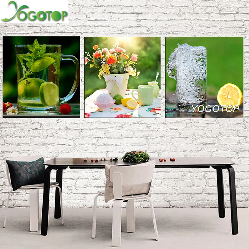 

YOGOTOP DIY Diamond Painting Cross Stitch Kits Full Embroidery Square Drill Mosaic kitchen decorate Still life Lemon 3pcs ML523