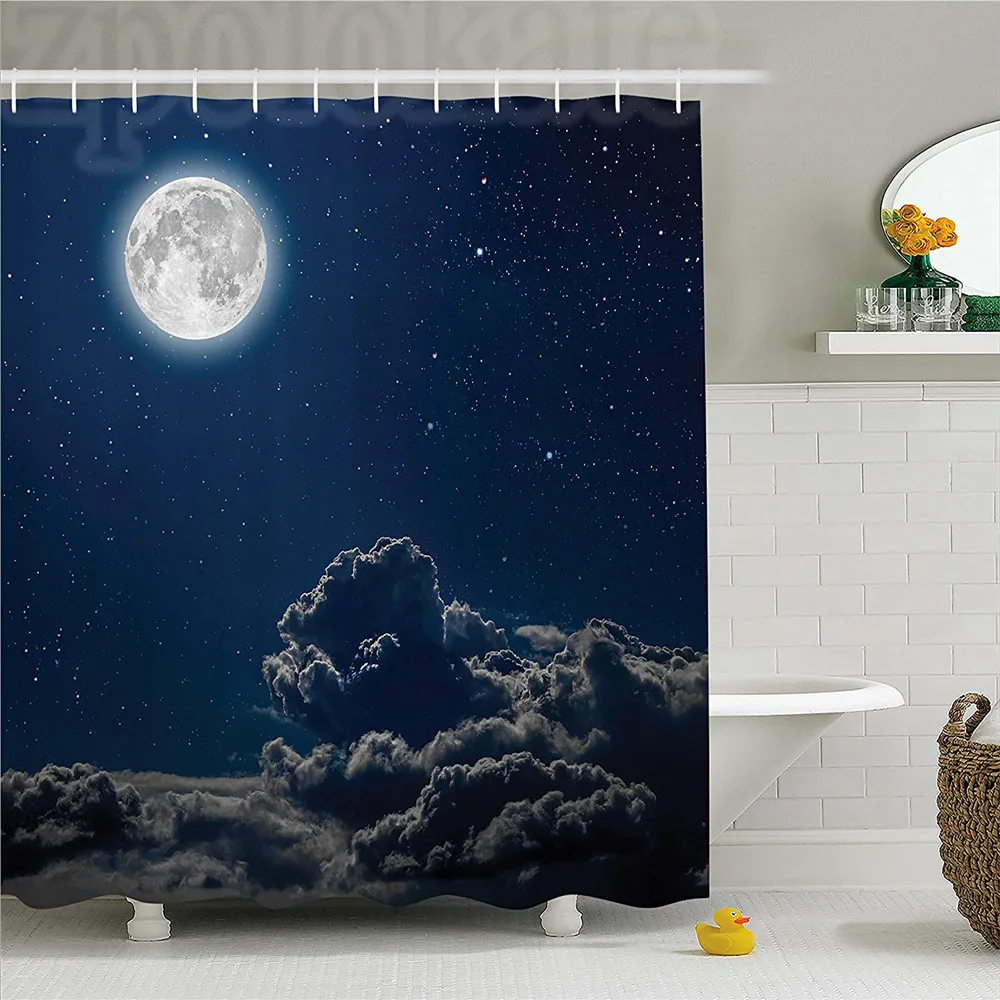 Galaxy Shower Curtain Set Moon And Stars In Magical Midnight Sky Galaxy Shower Curtain Set Moon And