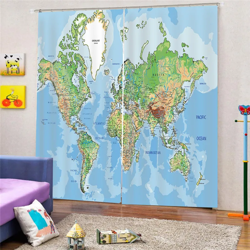 

3D Painting World map Blackout Curtains Office Bedding Room Living Room Sunshade Window Curtain Bedding set accessoires JUN10