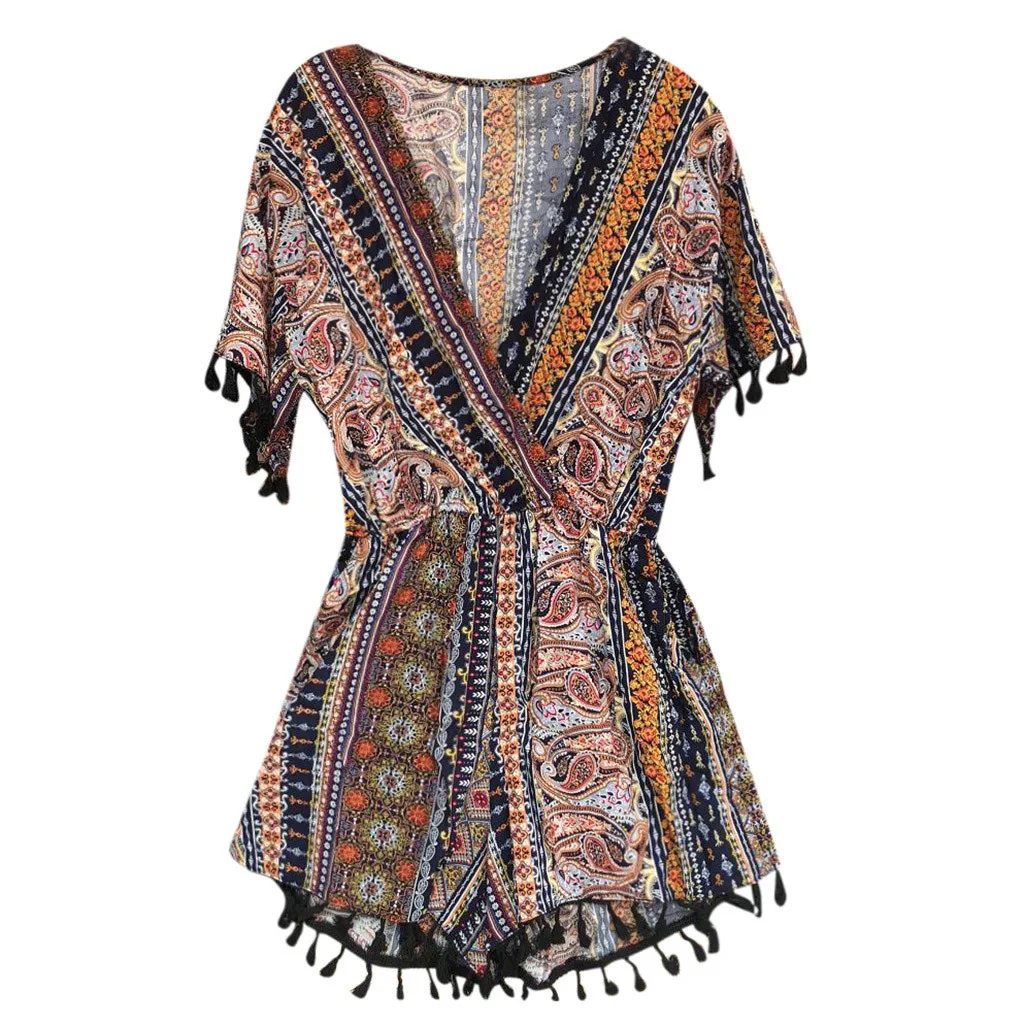

jumpsuits for women 2019 Fashion Print Sexy Holiday Jumpsuit Bohemian Print Short Jumpsuit womens tops and blouses 7.15