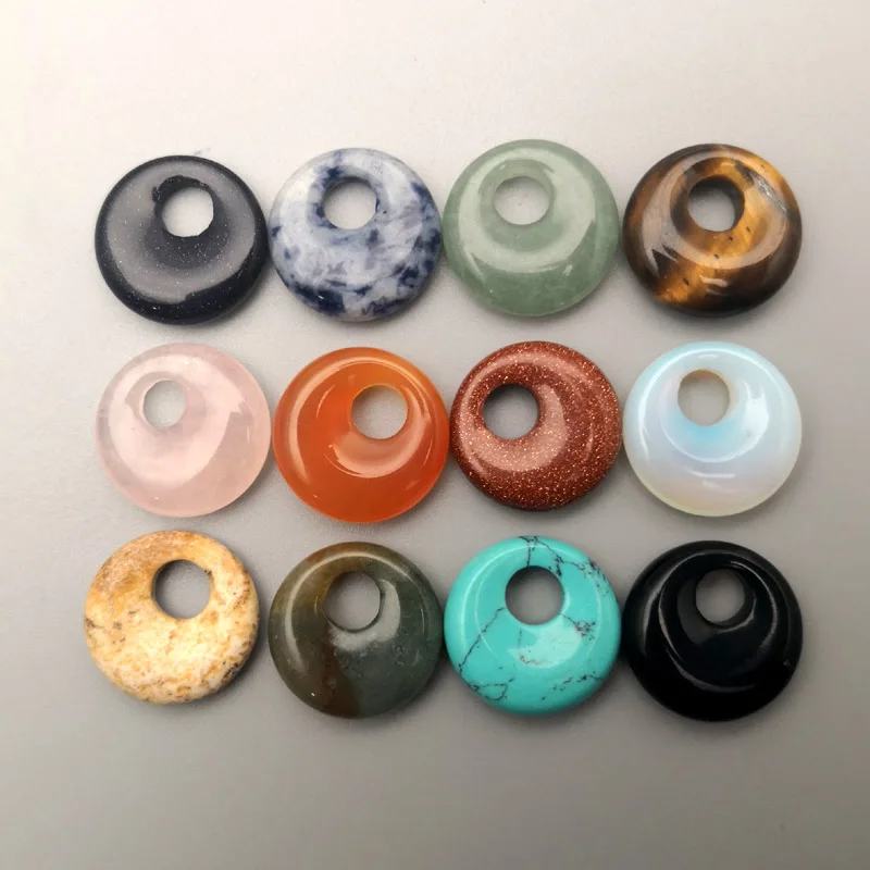 

Natural stone beads Fashion 18mm gogo donut For Jewelry Making Necklace Pendant Earrings Charm accessories 12pcs free shipping