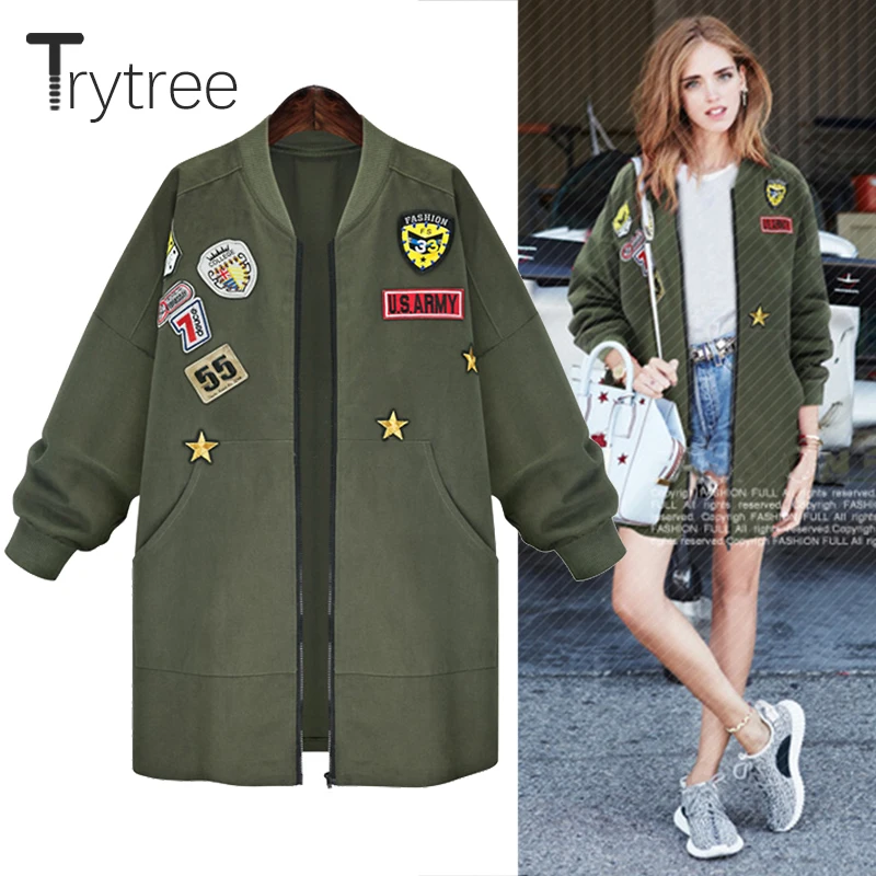 

Ttytree Autumn Winter Casual Coat Cotton and Polyester Zippers Women Thicken Epaulet Full sleeves O-neck fasion Cotton Tops Coat