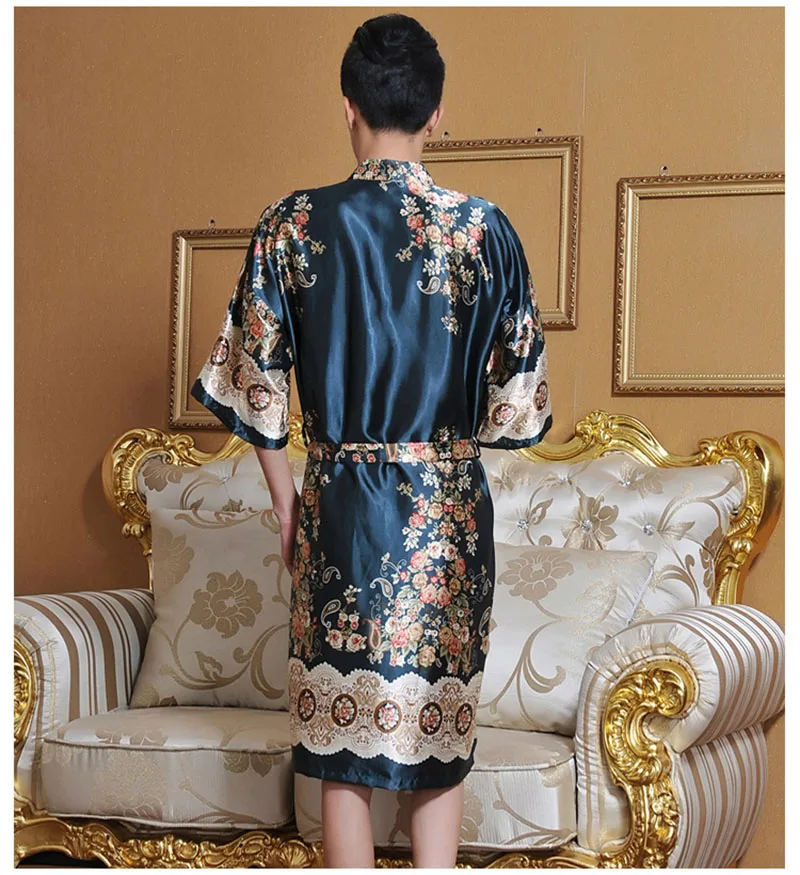  Silk Robes Men Nightgown Dressing Gown  (32)
