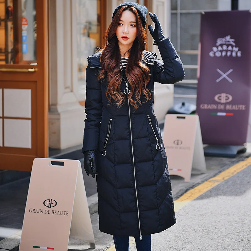 Beste Dabuwawa Winter Zwarte Lange Warme Jas Vrouwen Hooded Dikke High Street Casual Bovenkleding Beneden Jassen Vrouwelijke D18DDW042