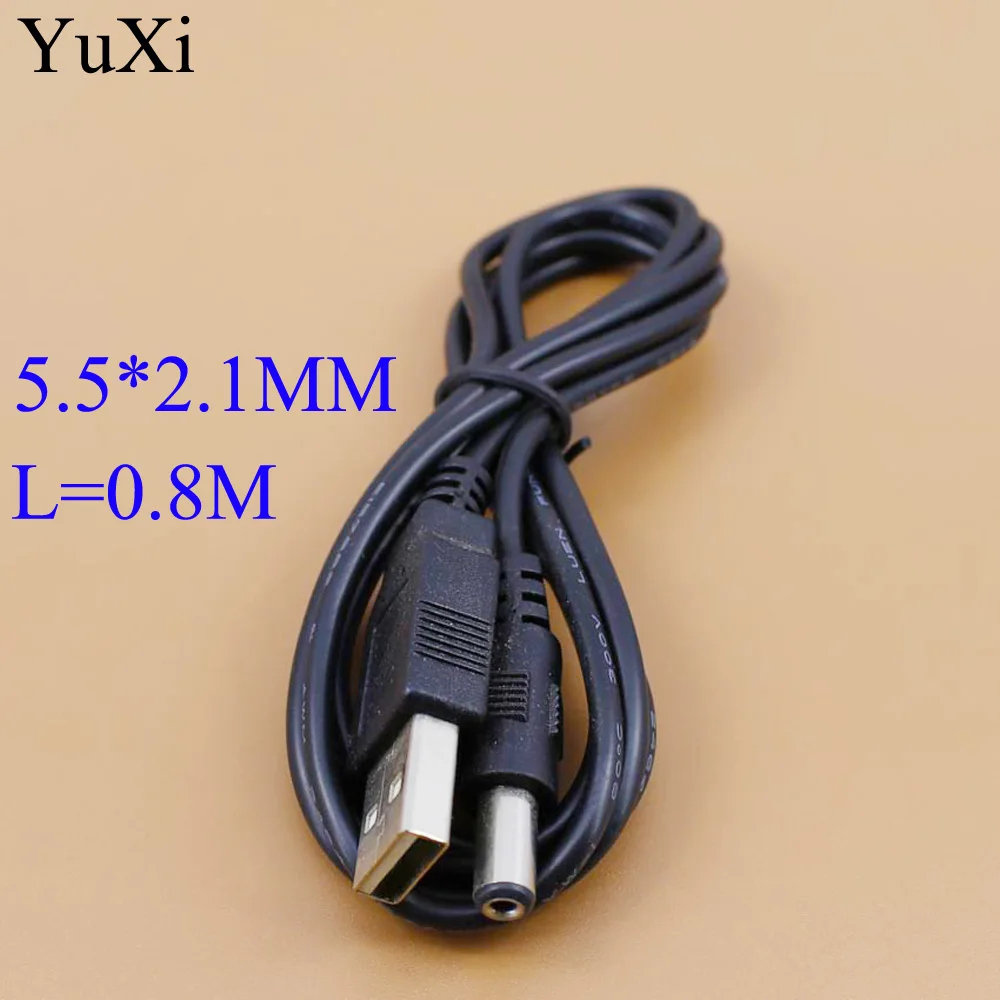 

YuXi 1pcs USB A male to 5.5 mm/2.1 mm 5 Volt DC 5.5*2.1 Barrel Jack Power Cable 5.5x2.1mm L=0.8m