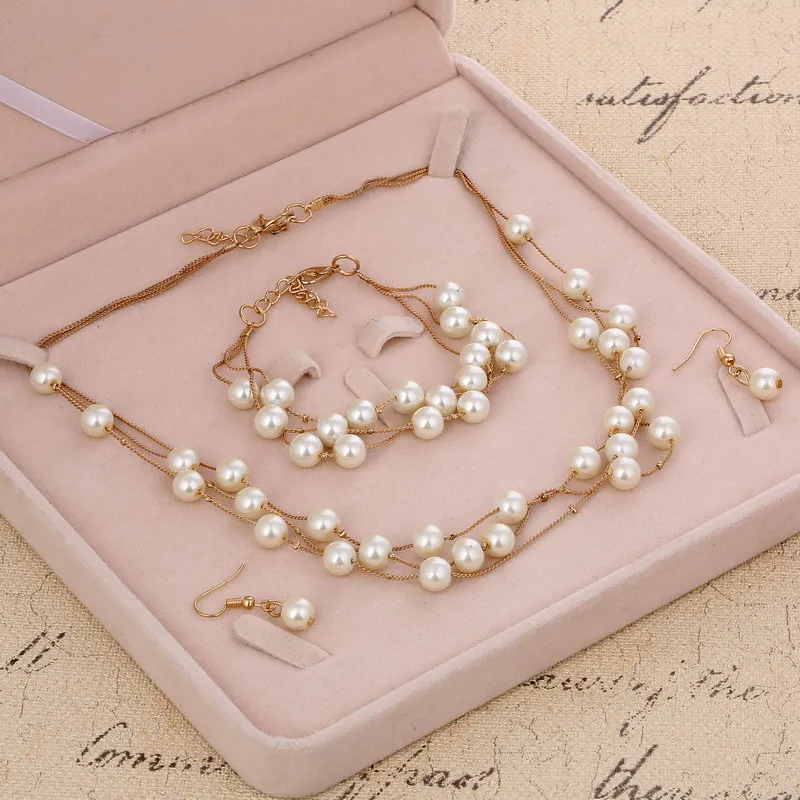 Комплект из колье серёг и браслета с искусственным жемчугом|necklace earring bracelet set|jewelry