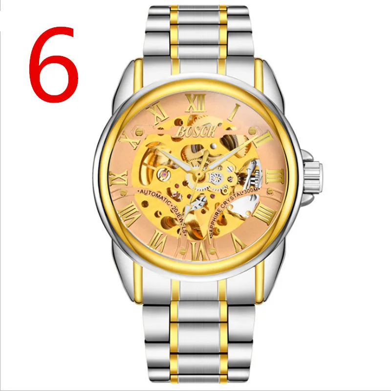 

wang's Automatic mechanical watch hollow men's watch gold steel with black steel with atmospheric high-end 55#