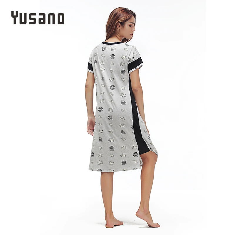 Yusano Cotton Nightgowns for Women V-Neck Nightshirt Short Sleelve Sleep Dress Cute Printed Sleepshirt Casual Nightwear