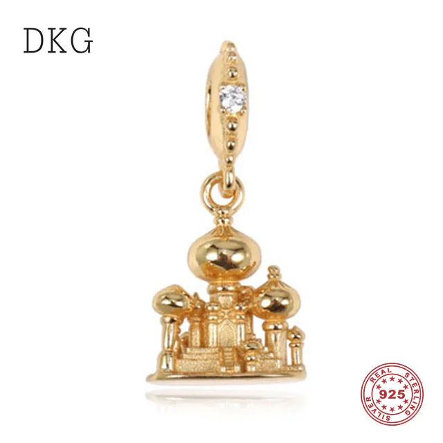 

2019 New 925 Sterling Silver Fashion Gold Agrabah Castle Hanging Pieces Fit for Original Women's Charm Bracelet DIY Jewelry