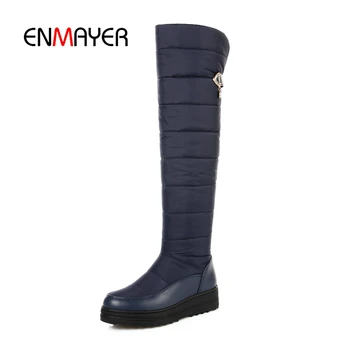 

ENMAYER Over The Knee Boots High Quality Down Warm Snow Boots Women Round Toe Platform Thigh High Boots Fashion Zipper CR2034
