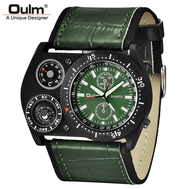 Oulm HP4094 Army Green спортивные мужские часы широкий ремешок повседневные кварцевые