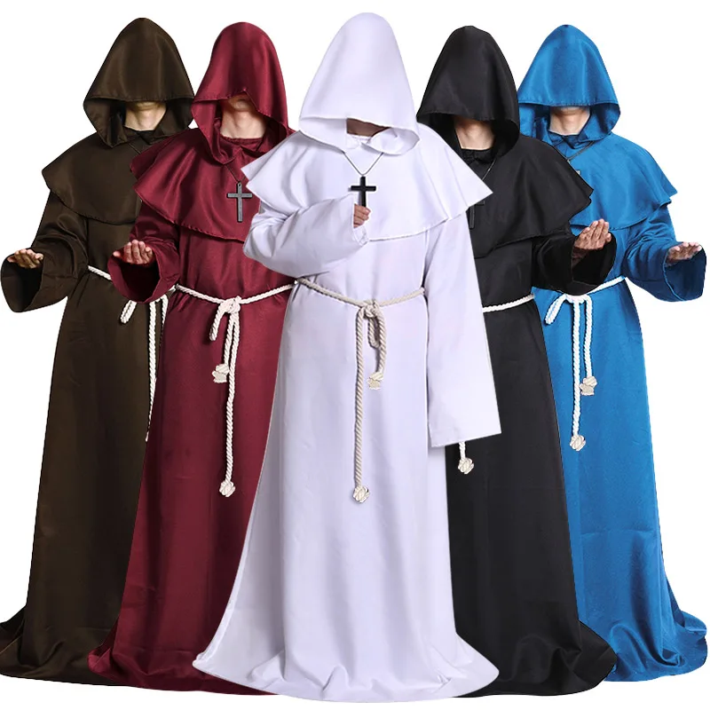 

Medieval Monk Cowl Robe Set Wizard Friar Priest Halloween Fancy Cosplay Costume Cloak TT@88