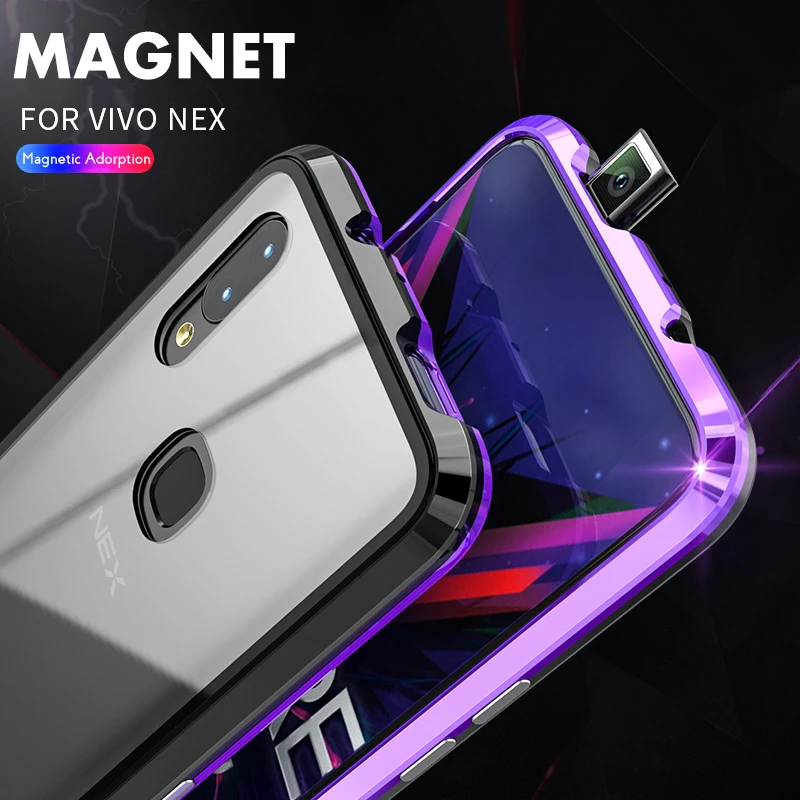 

ADKO Magnetic Adorption Case For Vivo Nex Metal Bumper Transparent Tempered Glass Back Shockproof Cover For Vivo Nex S Nex A