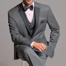2018 Gray Wedding Groomsmen Tuxedos Groom Wear Notched Lapel Classic Fit Business Party Men Suits Jacket Pants Vest