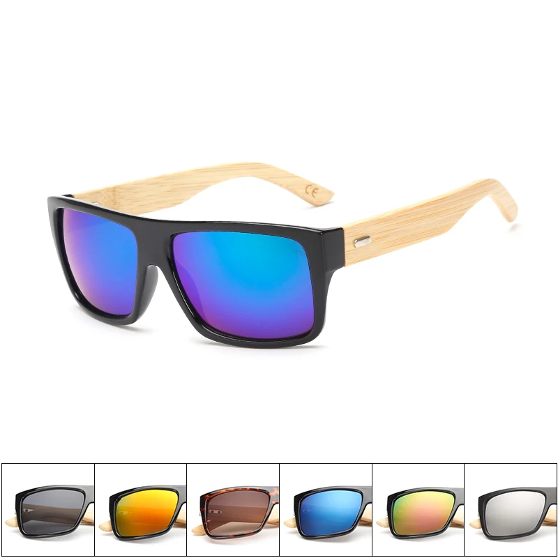 Оригинальные деревянные бамбуковые солнцезащитные очки для мужчин и женщин, зеркальные UV400 Солнцезащитные очки из натурального дерева, золотисто-синие уличные очки, мужские солнцезащитные очки