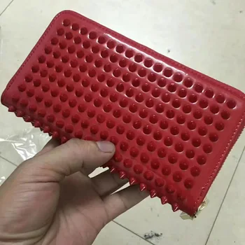 

Unisex Fashion Women Self-defense Wallet Hand Bag Rivet Clutch and Purse Genuine Leather Bag