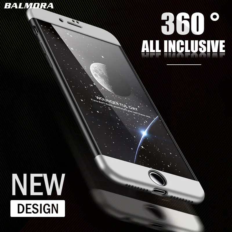 

BALMORA 360 Degree Full Cover Phone Case For iPhone 7 8 6 6s Plus Matte Shockproof PC Cover For iPhone 5 5S 10 X Protective Case