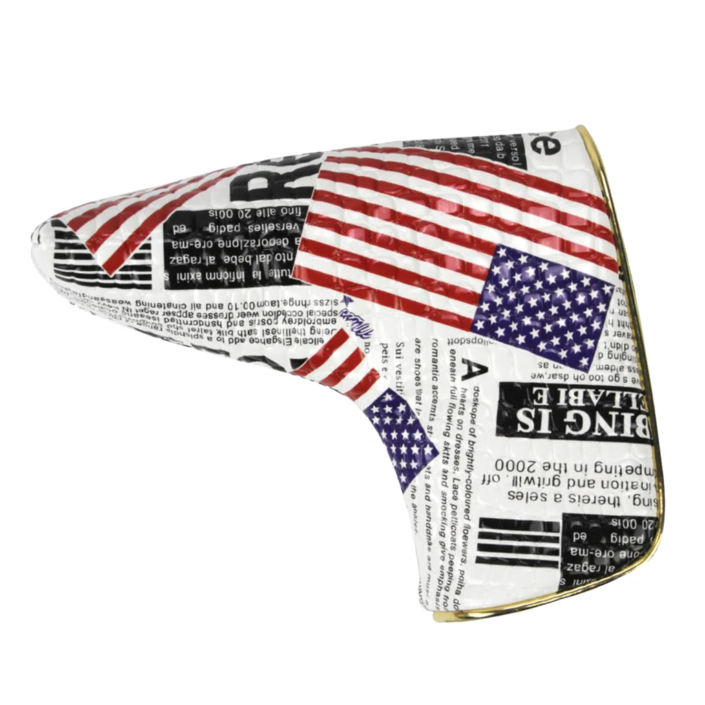 Perfeclan Vintage Golf Cover Blade Putter Headcover Protective Bag Sleeve with Magnetic Closure USA Flag Newspaper Image