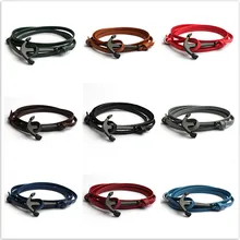Новинка, браслет с рыбным крючком и якорем, браслет с черным якорем, кожаный браслет дружбы для выживания, ювелирные изделия для мужчин и женщин