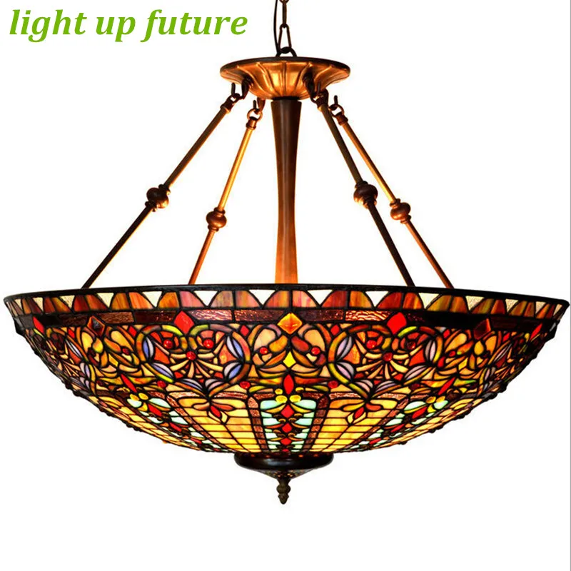 27" Tiffany Glass E27*3 Pendant Light for Living Room Hotel Hall Dia