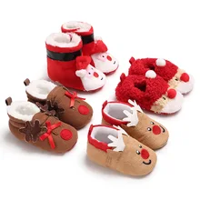 Новое поступление; обувь для маленьких мальчиков и девочек в рождественском стиле; теплые зимние кроссовки для малышей из флока; мягкие детские ботинки