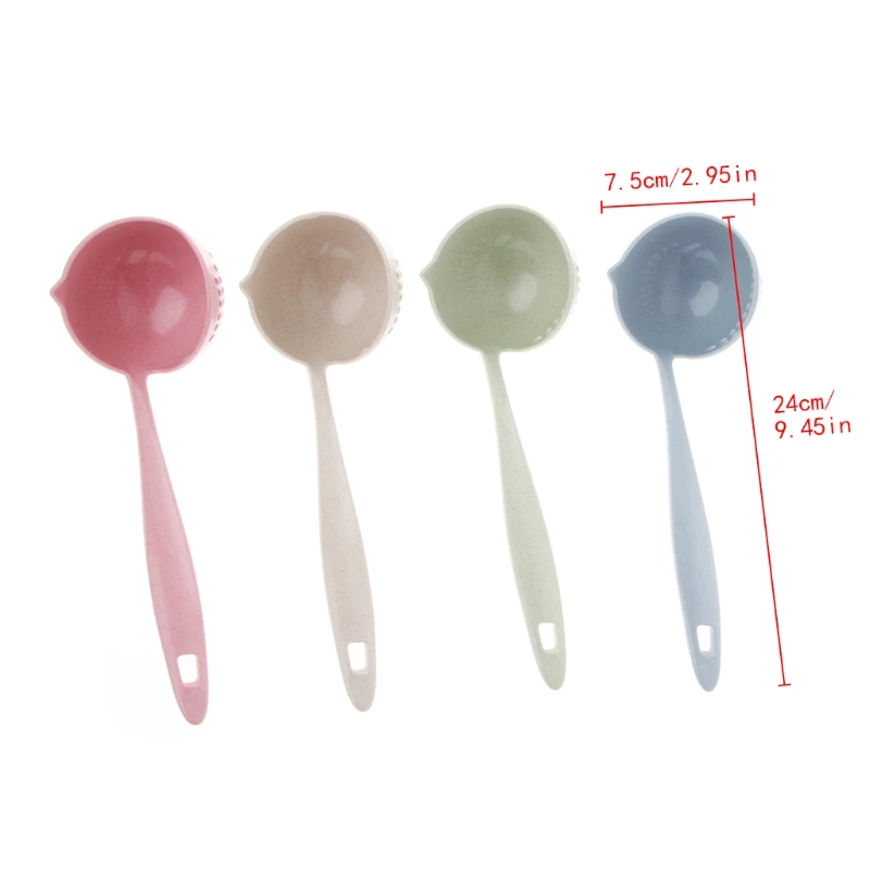 

2 in 1 Wheat Straw Long Handle Soup Spoon Home Kitchen Porridge Ladle Filter Home Tableware Dinnerware