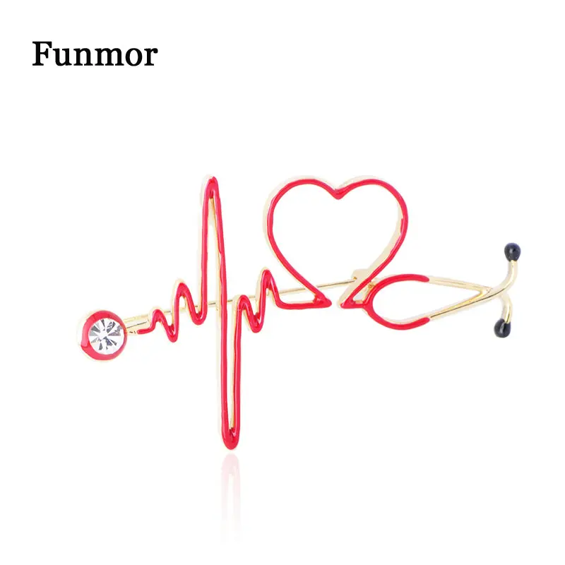 

Funmor Special Stethoscope Brooch Electrocardiogram Enamel Pins Women Nurse Coat Uniform Blouse Bejouterie Banquet Daily Gifts