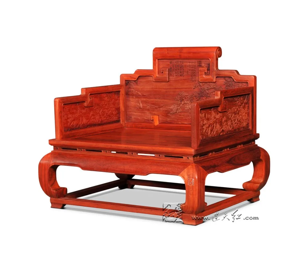 Living Room Furniture Sofa Sets Rosewood Throne Solid Wood Divan Chinese Classical Carving Tea Tables Annatto Flower Stand 3+2+1