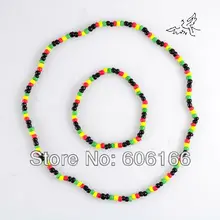 Раста регги панк хип-хоп стеклянный бисер ожерелье и браслет набор ювелирных изделий эластичные ожерелья модные ювелирные изделия