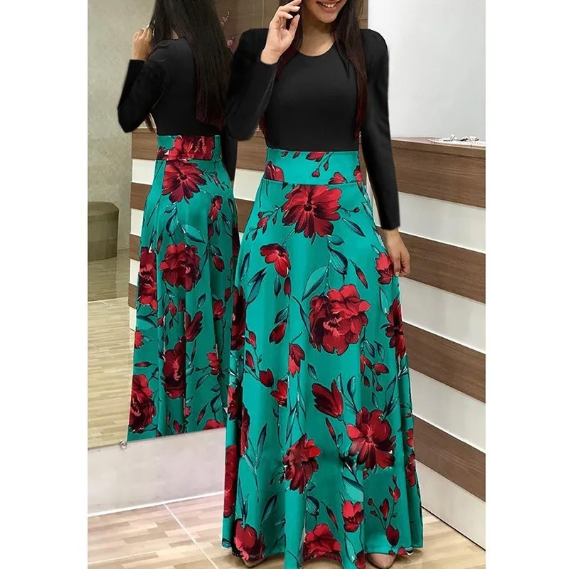 Ruiyige Women Autumn Clothes Vintage Flower Maxi Dress Floral Print Long Sleeve Elegant Long Party Dresses 2018 Vestido Feminino Dresses