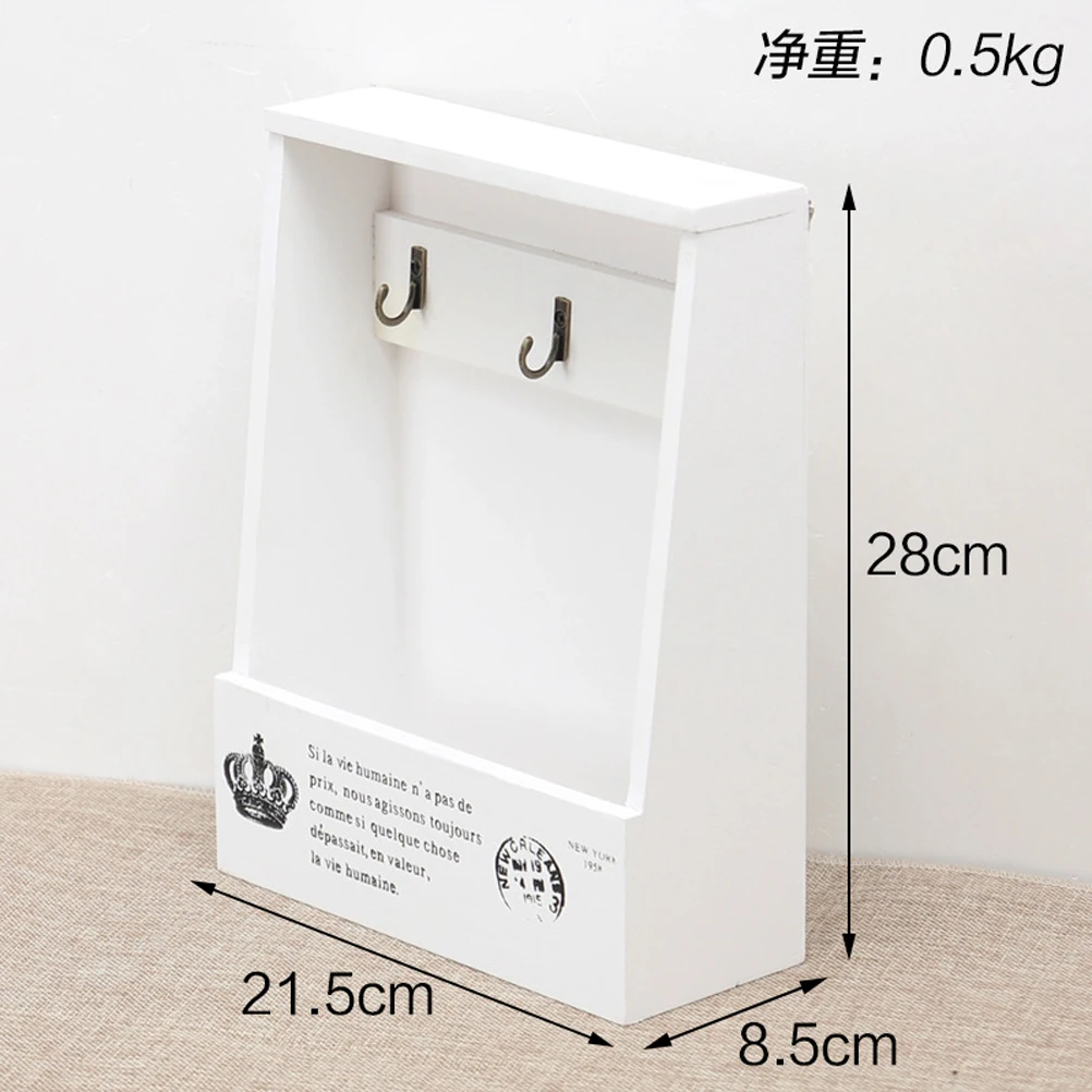 Retro Wall Mounted Wooden Box Organizer Key Hanging Hooks Mail Box Phone Storage Box Small Objects Shelf Hanging Basket - Цвет: White