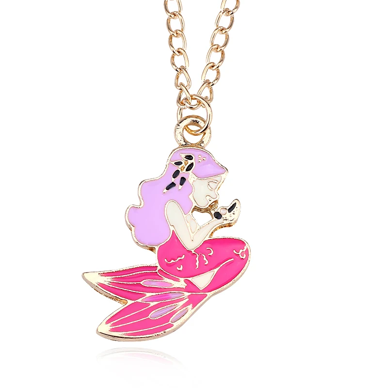 

Colorful Mermaid Pendant Necklace Woman Creative Jewelry Classic Cartoon Personalized For Girls Charm Gold Chain Hot Selling DIY