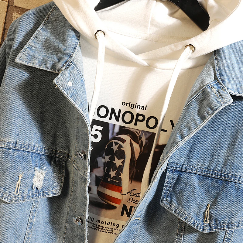 Spring New Denim Jacket Men Fashion Solid Color Casual Tear Hole Denim Jacket Man Streetwear Hip Hop Loose Bomber Jacket M-2XL Spring New Denim Jacket Men Fashion Solid Color Casual Tear Hole Denim Jacket Man Streetwear Hip Hop Loose Bomber Jacket M-2XL