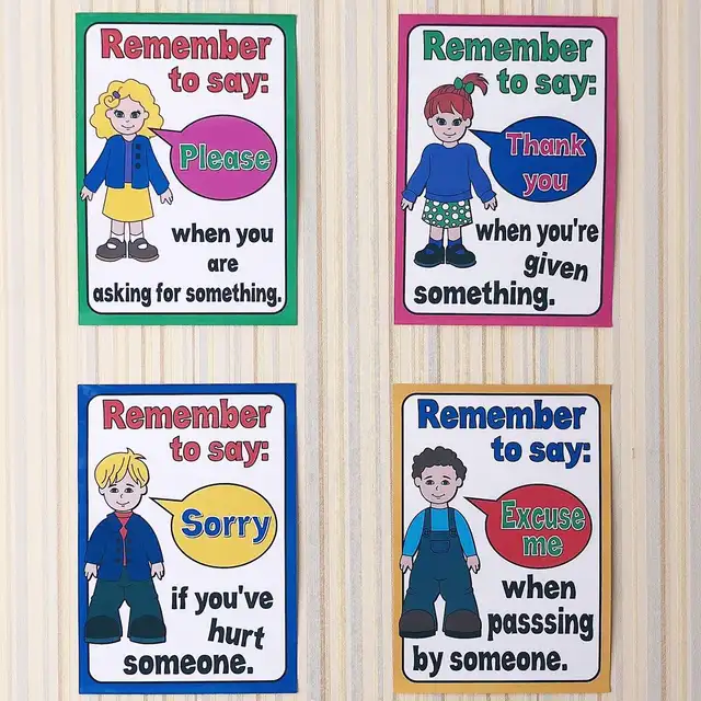 4pcs Set Learning English Language Basic Courtesy Flash Card A4