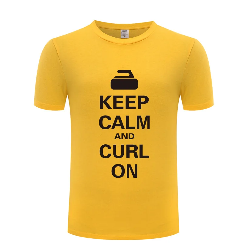 Keep Calm and Curl на керлинг футболка Для мужчин Смешные хлопок короткий рукав футболка Новинка футболка для Для мужчин Для женщин Творческий