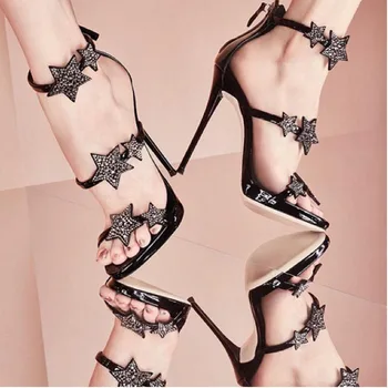 

High Heels Sandals Women Crystal Embelishment Shoes Shiny Ladies Party Pumps Patent Leather Sexy Footwears