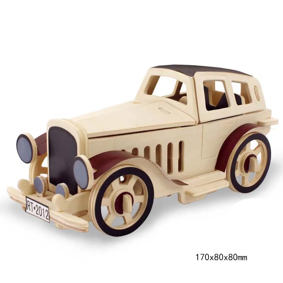 ROBOTIME 3D деревянные модели сборки головоломки игры деревянный классический автомобиль Развивающие граффити раскраски игрушки для детей - Цвет: Лиловый