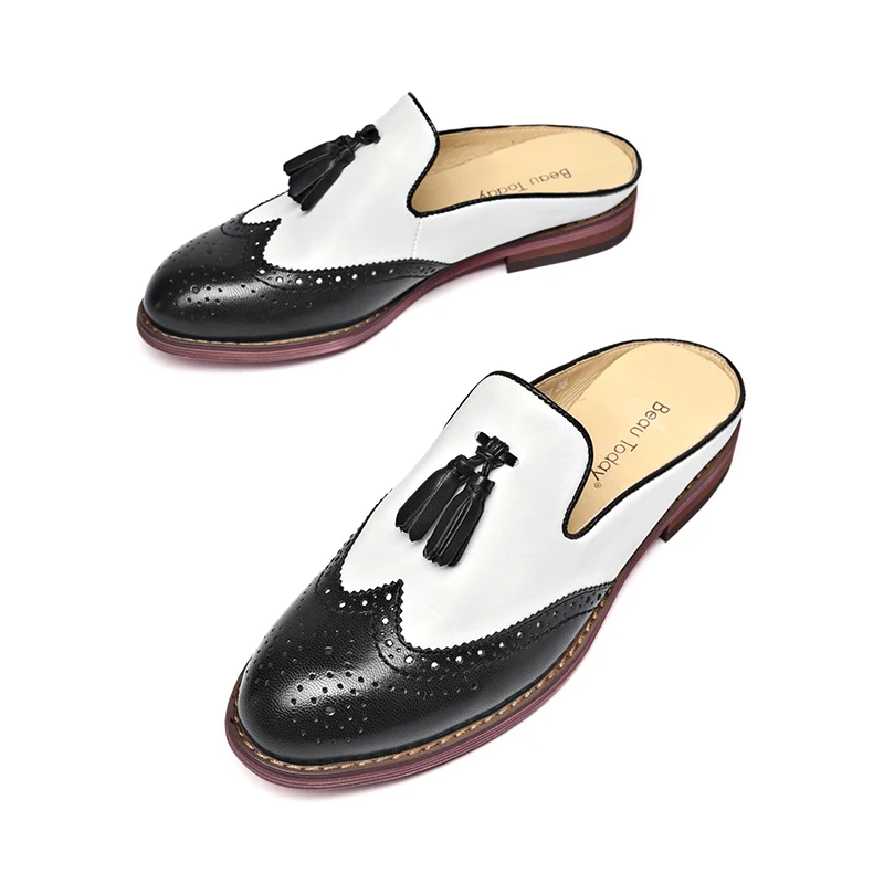 Beautoday Genuino Redonda Del En Mano 36037 Femenino Dedo Mulas Wingtip Black A Pie Colores Mujeres Hecho De brown Zapatos Brogue Resbalón Cuero Mezclados Borlas rw8nrx4qYX