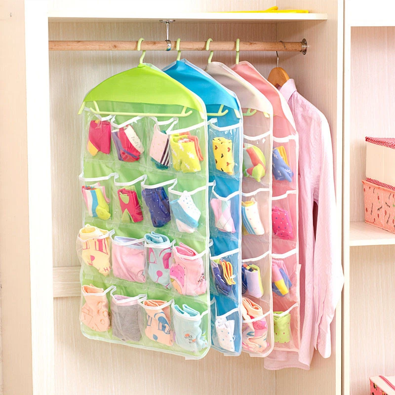 

16Pockets Transparent Hanging Bag Socks Bra Inside Hanger Hanger Storage Manager Storage Bag Hanging Storage