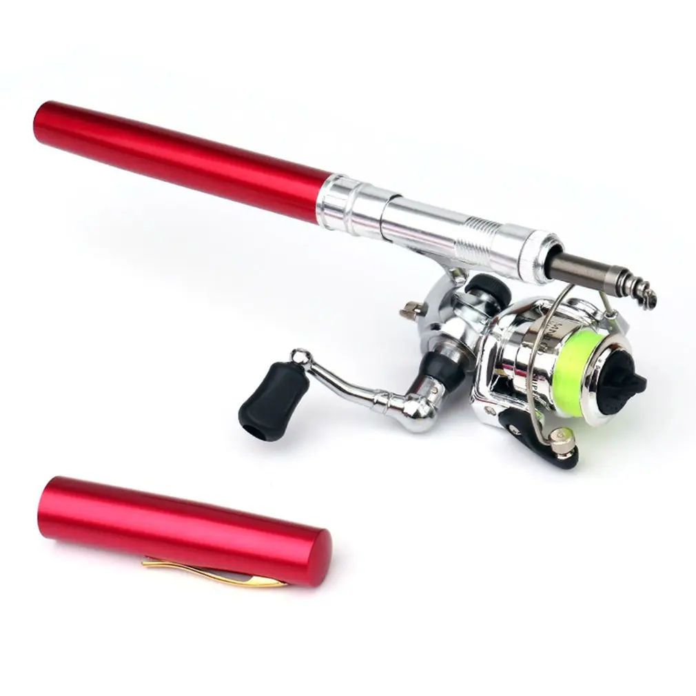 Hewolf Мини Портативная ручка типа Удочка телескопическая удочка с металлическим XM100 спиннингом уличные рыболовные снасти - Цвет: Бургундия