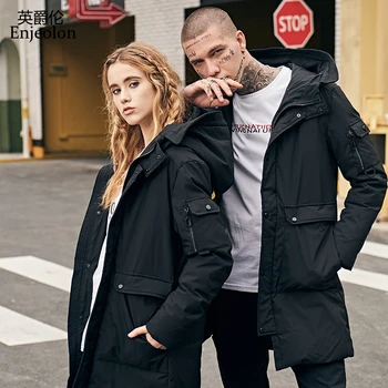 

Enjeolon Brand Thicken Winter Down Long Hooded Jacket Men Light Down Coat For Men Hoodies Parka Coat 3XL Down Parka YR920