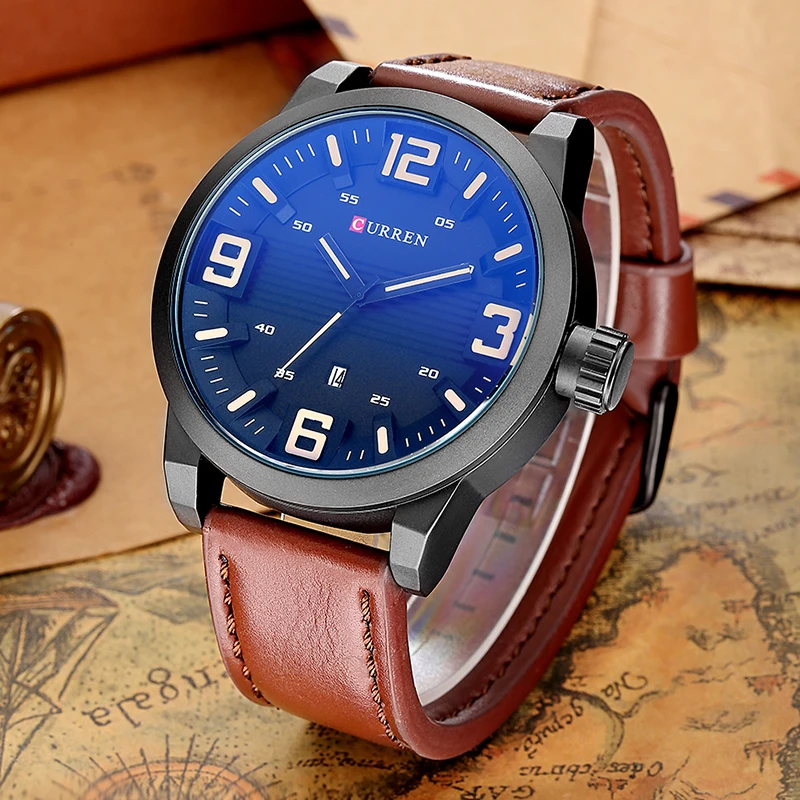 

CURREN 8241 Casual Fashion Wrist Leather Band watch water Resistant with men quartz watch