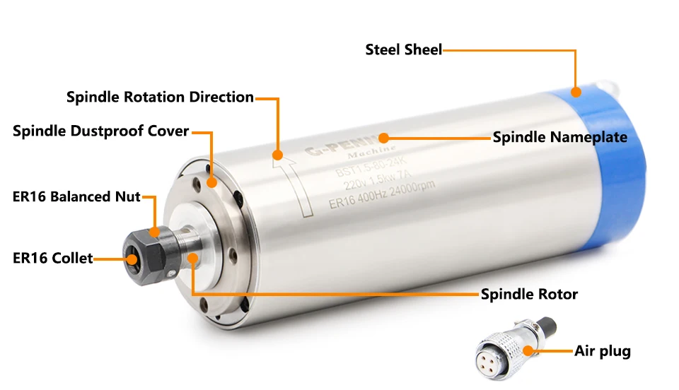 G-PENNY CNC 1.5KW 80 мм шпиндель с водяным охлаждением ER16 400 Гц шпиндель с водяным охлаждением 80x220 мм 4 подшипники с ЧПУ мотор шпинделя для гравировки