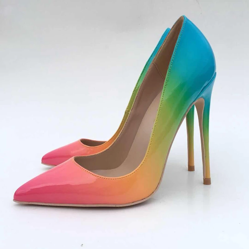 

2018 new fashion high heeled lady pumps shallow pointed toe woman shoes party shoes slip-on rainbow women pumps wedding shoes