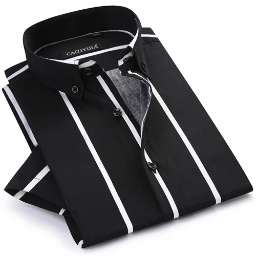 Мужские контрастные широкие полосатые рубашки с коротким рукавом удобные мягкие стандартные летние тонкие повседневные офисные рубашки на пуговицах - Цвет: CZYJ6332