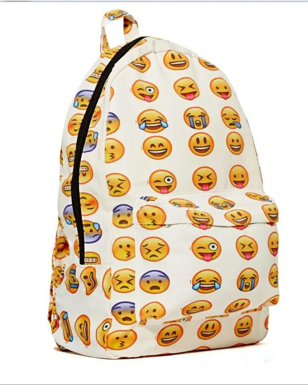 

2015 Pretty Style Women Canvas Backpacks Smiley Emoji Face Printing School Bag For Teenagers Girls Shoulder Bag Mochila Feminina